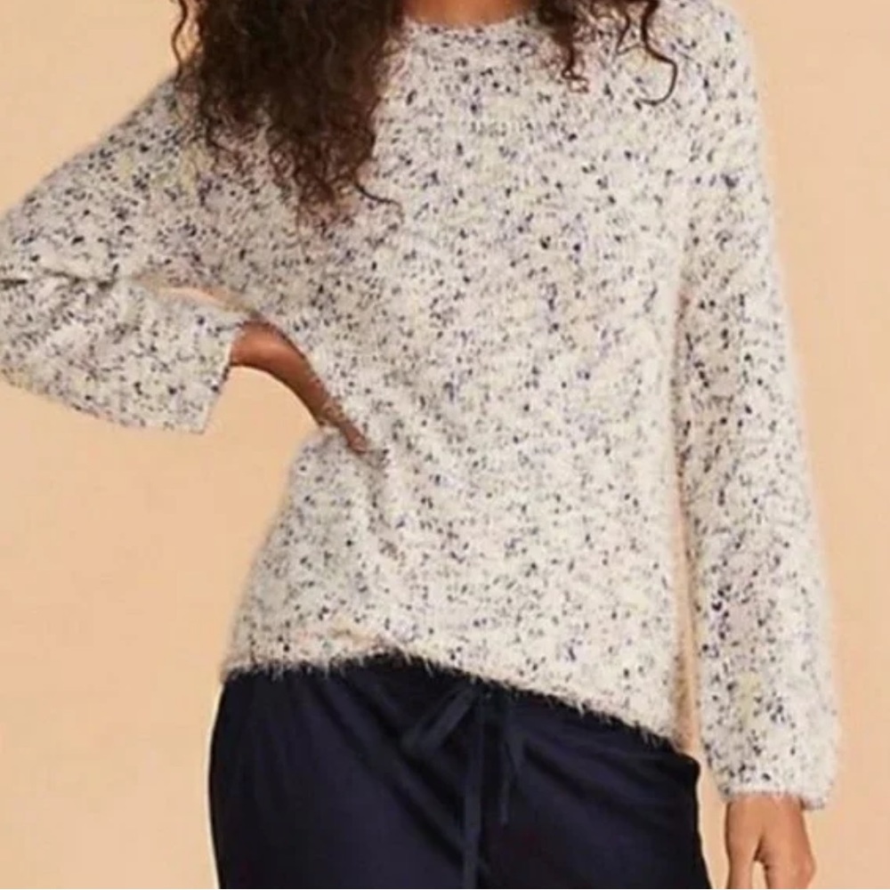 LOU and Grey Tunic Length Fuzzy Multicolored Speckled Sweater with Metallic Yarn